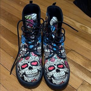 Colorful Skull Print Womens Boots